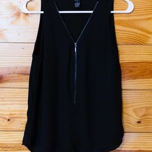 Relaxed Black Zipper Front Top